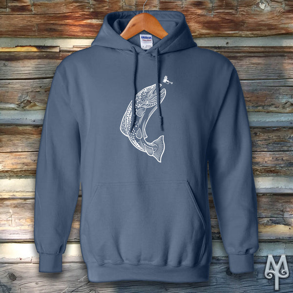 Montana Fly Fishing vintage State Map Trout Salmon Fisherman Pullover Hoodie
