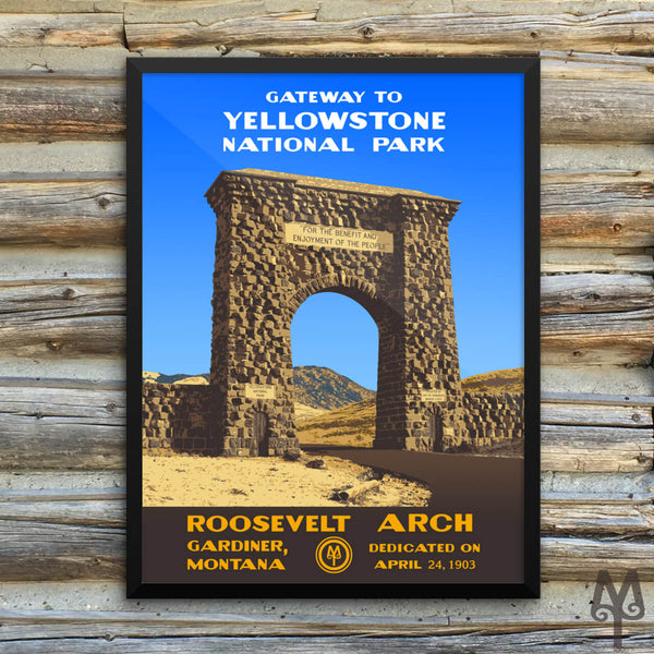 Yellowstone National Park, Roosevelt Arch, framed poster