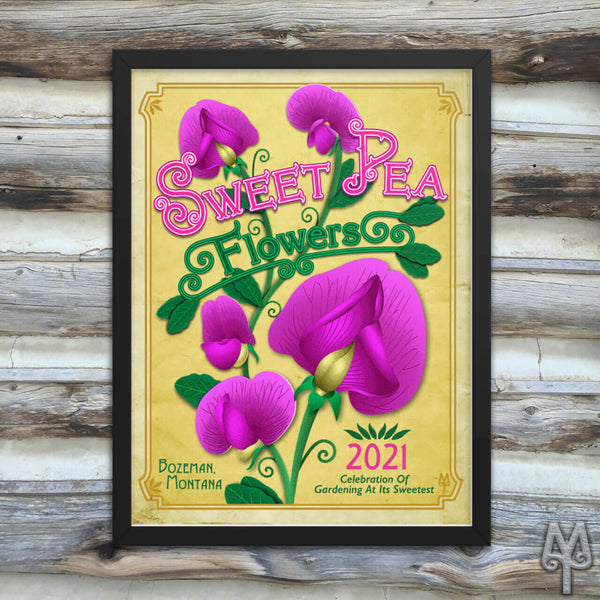 2021 Sweet Pea Flowers, framed poster