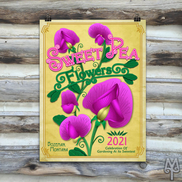 2021 Sweet Pea Flowers, unframed poster