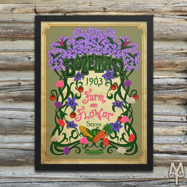 Vintage Bozeman Farm And Flower, framed poster