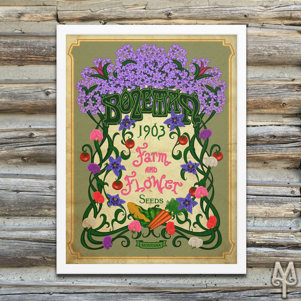 Vintage Bozeman Farm And Flower, framed poster