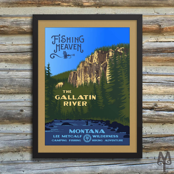 Gallatin River, Fishing Heaven, new, matted, framed poster