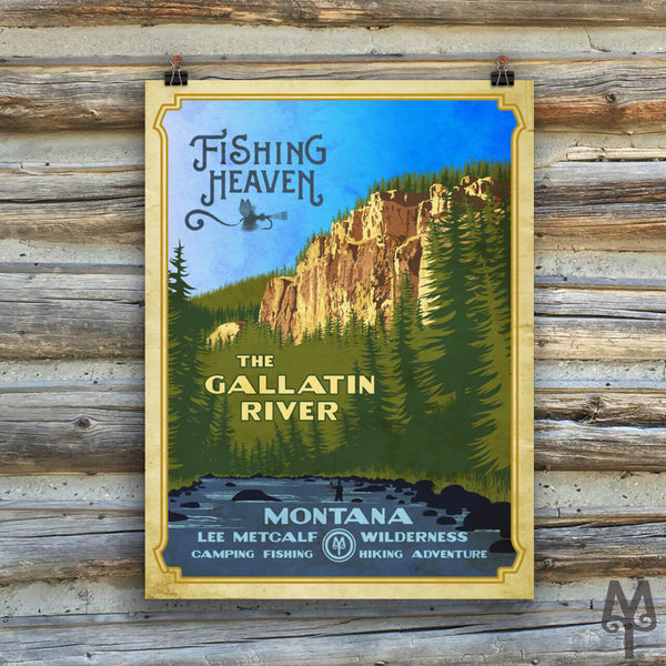 Gallatin River, Fishing Heaven, vintage unframed poster