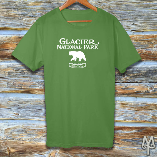 Glacier National Park, white logo t-shirt, Leaf