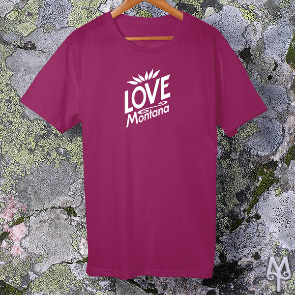 Love Montana, white logo t-shirt, Berry