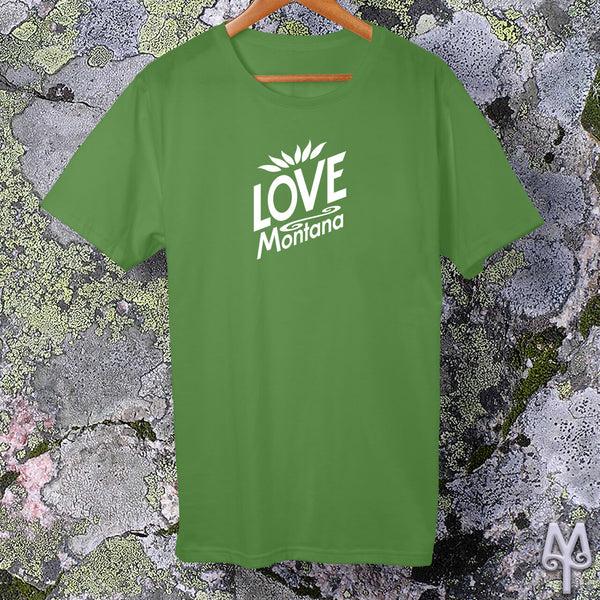 Love Montana, white logo t-shirt, Leaf