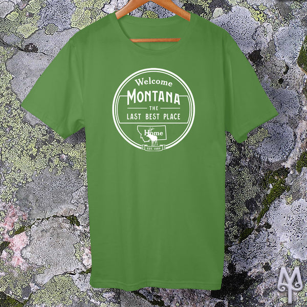 Montana The Last Best Place, white logo t-shirt, Leaf