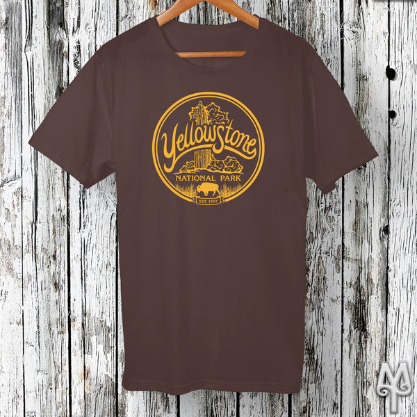 Old Faithful, gold logo t-shirt, Brown