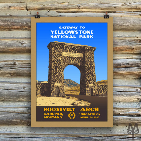 Yellowstone National Park, Roosevelt Arch, matted, unframed poster