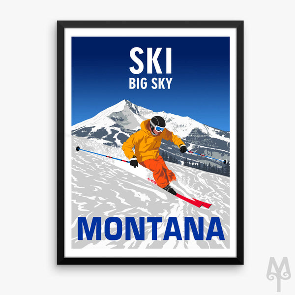 Ski Big Sky Montana, framed poster