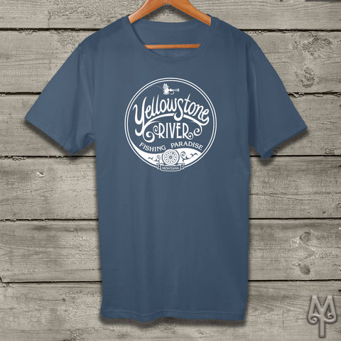 Yellowstone River Fishing Paradise, white logo t-shirt – Montana