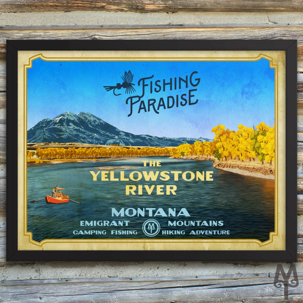 Yellowstone River, Fishing Paradise, vintage framed poster