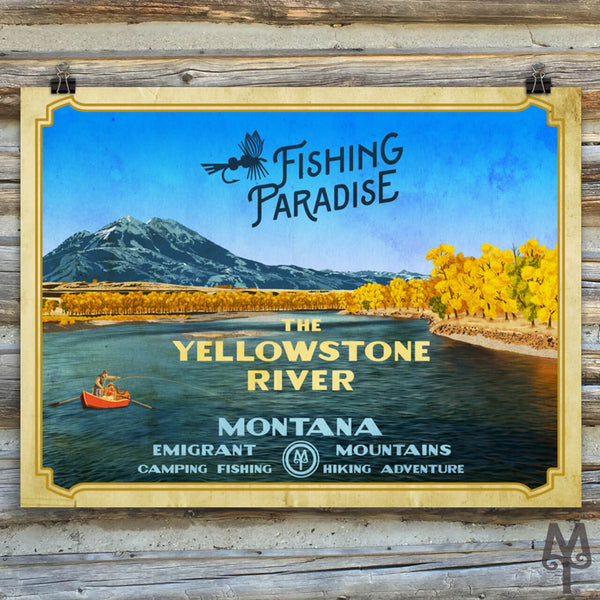 Yellowstone River, Fishing Paradise, vintage unframed poster