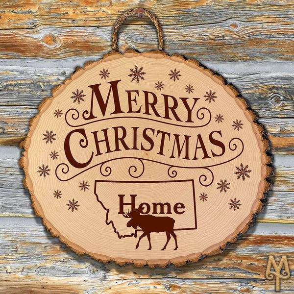 Merry Christmas, Montana Home Moose, Bass Wood Sign