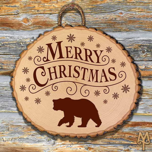 Merry Christmas, Grizzly Bear, Bass Wood Sign