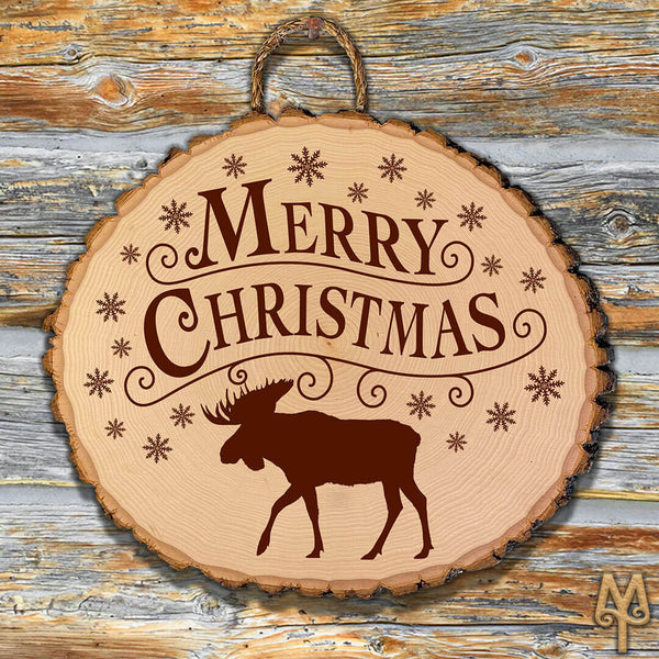 Merry Christmas, Moose, Bass Wood Sign